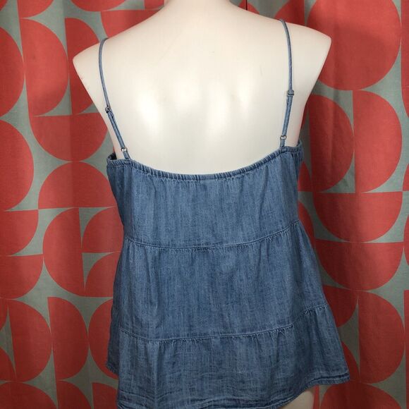 OOAK Upcycled Old Navy Denim Cami Tank Adjustable Straps Handmade Large Texts - Picture 5 of 9